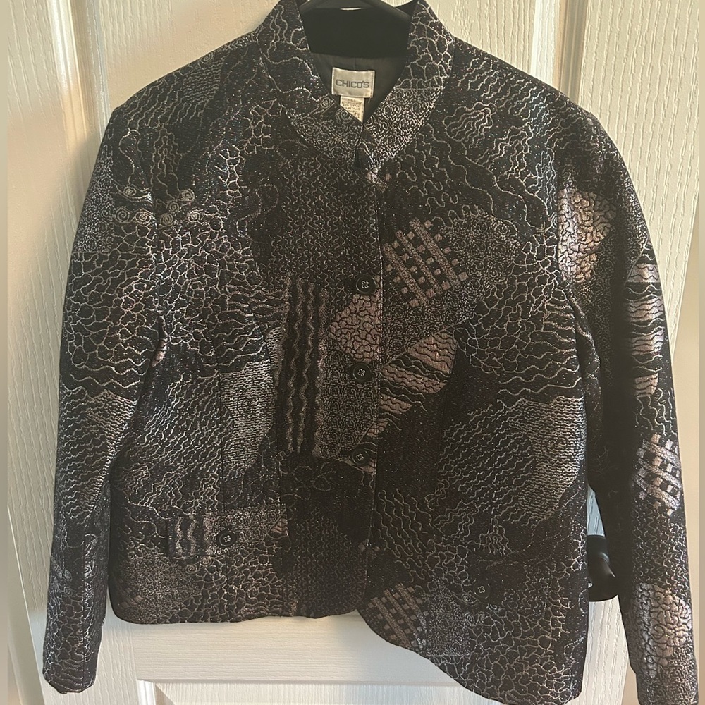 Chico's Textured Black and Gray Blazer